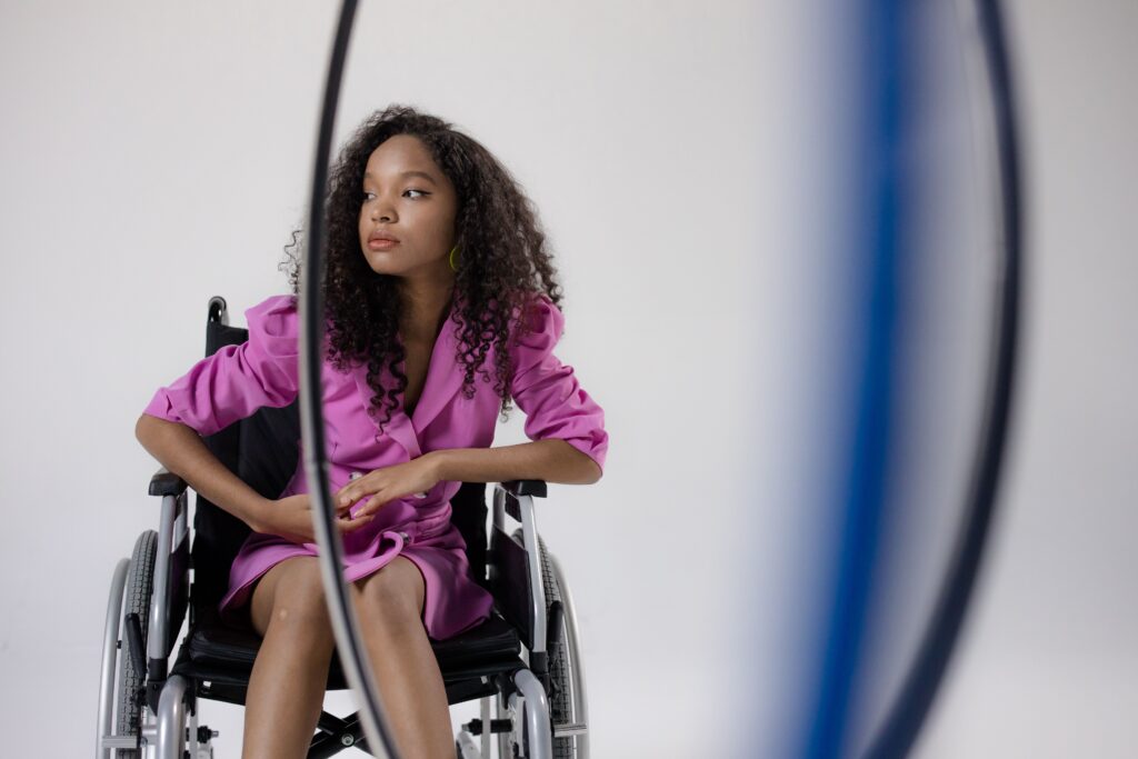 A young woman using a wheelchair, supported to stay independent in Frankston